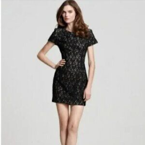 French Connection Lace Short Sleeve Mini Dress Black 12 cocktail party wedding